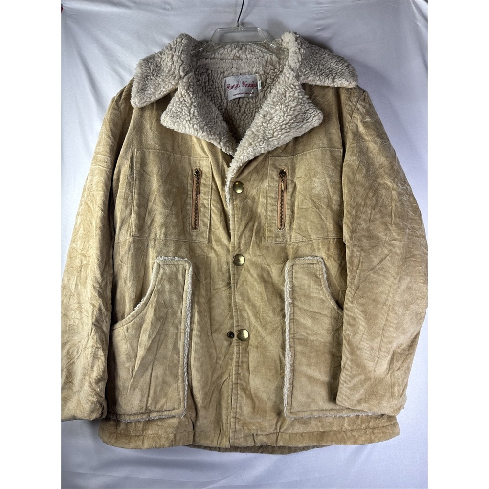 Royal Knight  Casual Wear Sherpa Lined Jacket Tan Corduroy‎ Button Zip Pocket